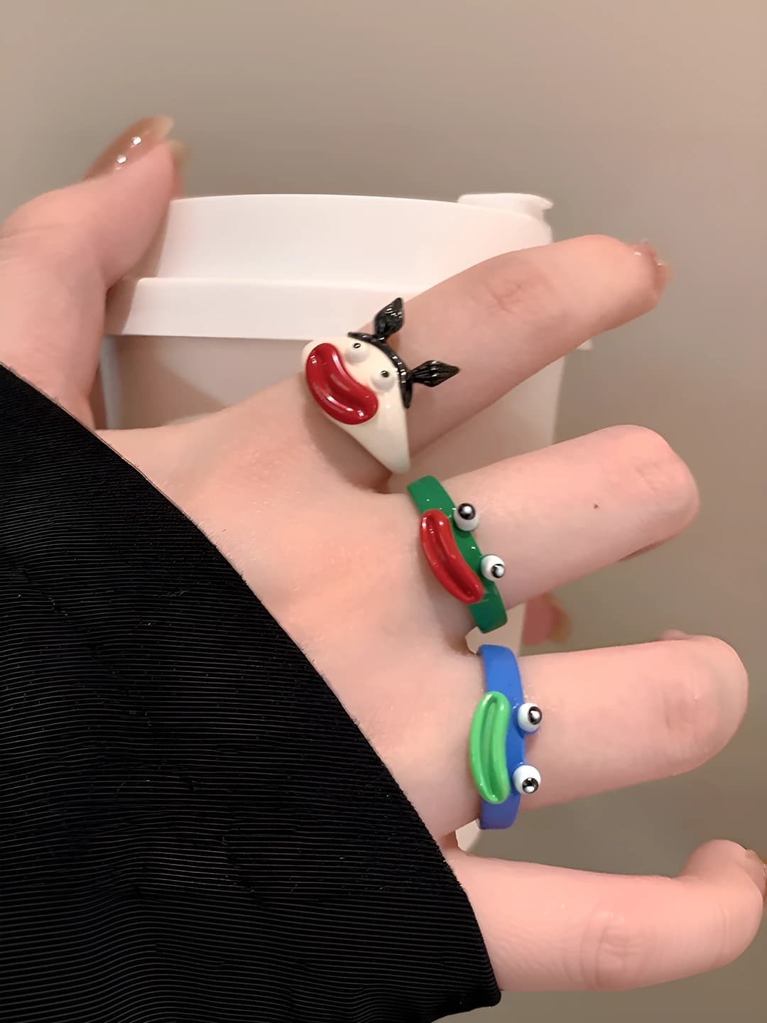Women's unique geometric shape ring with sausage lip effect, Japan-Korea style, metal ring