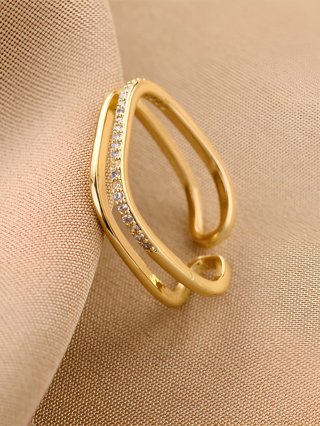 Square open ring for women, with zircon, in natural style