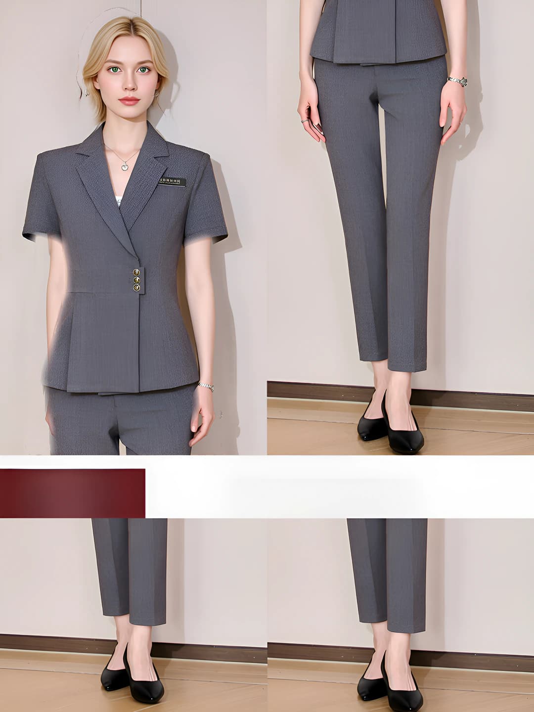Grey Short-Sleeve Suit + Grey Trousers