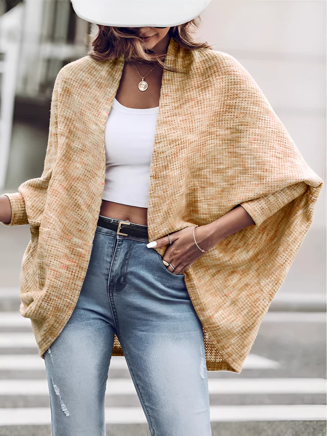Women's loose fit knit cardigan, long sleeve, solid colour, casual