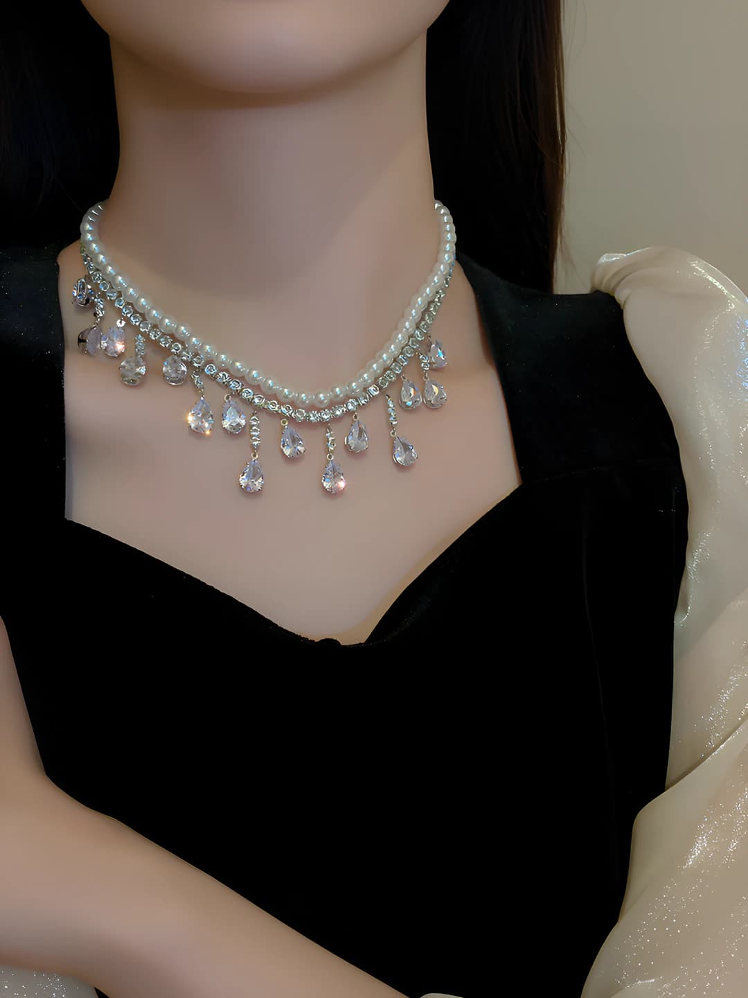 Women's baroque pearl and crystal multi-layer necklace