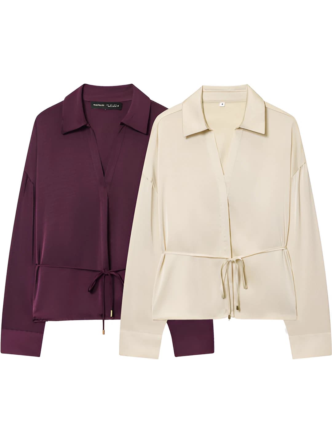 Women's spring-autumn blouse, V-neck, long sleeve, solid colour, polyester, casual style