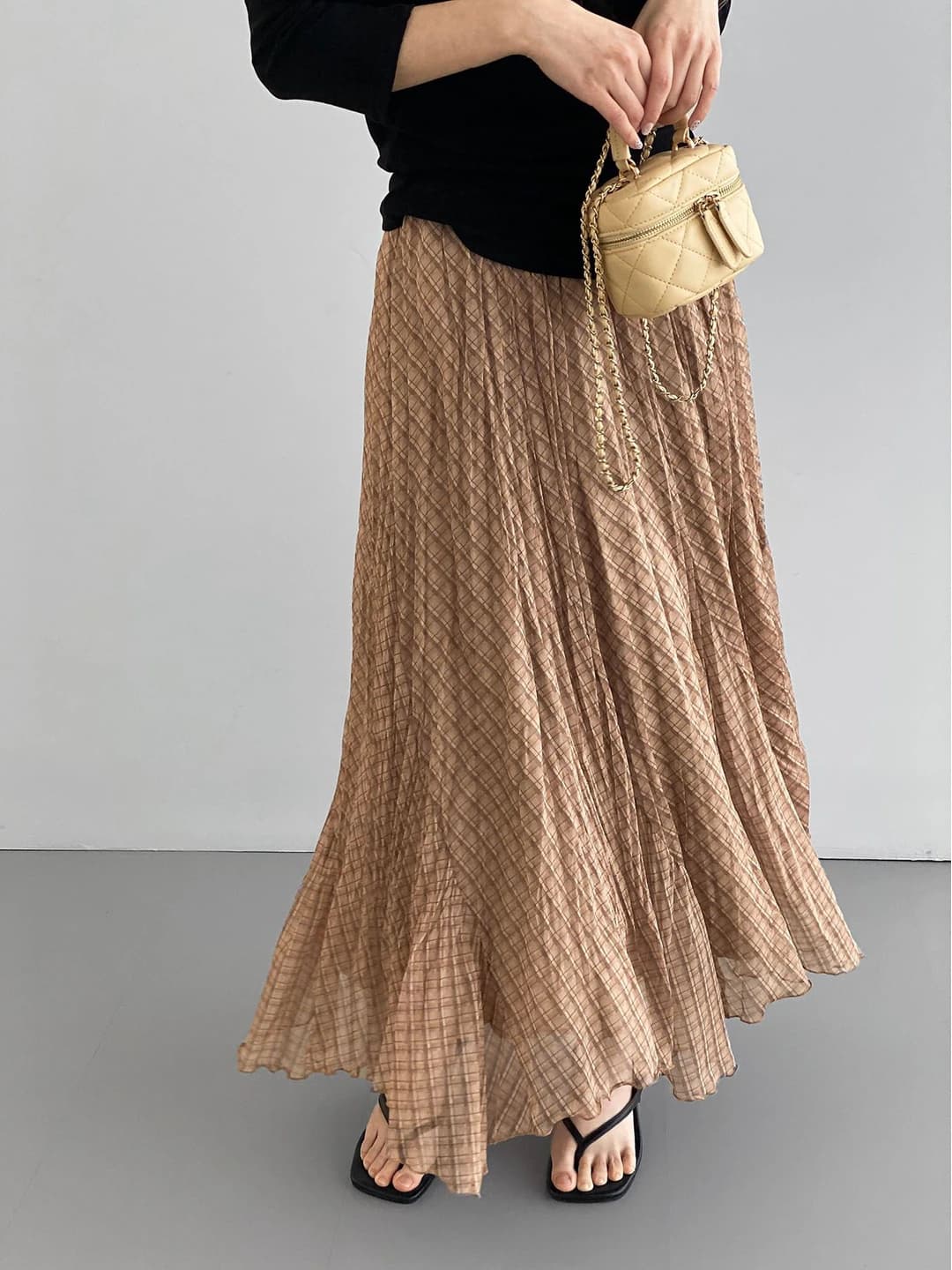 Women's A-line pleated skirt with elastic waist, retro, slimming