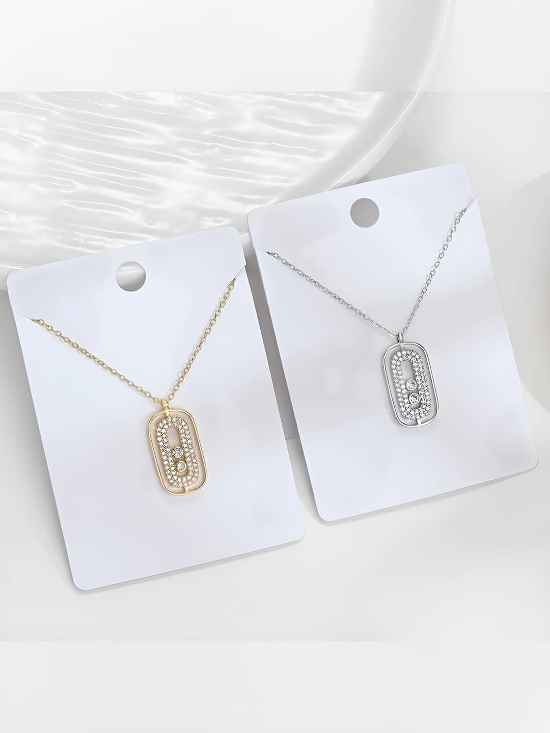 Women's copper necklace with zircon, geometric shape, wave chain, ins style, individual design, for daily wear, 41-50 cm length