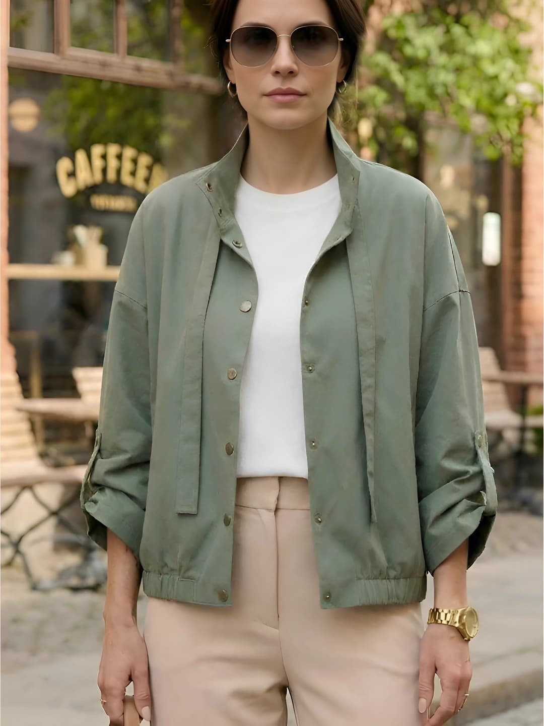 Women's light jacket 2026 autumn, solid colour, breathable, stand collar, long sleeve