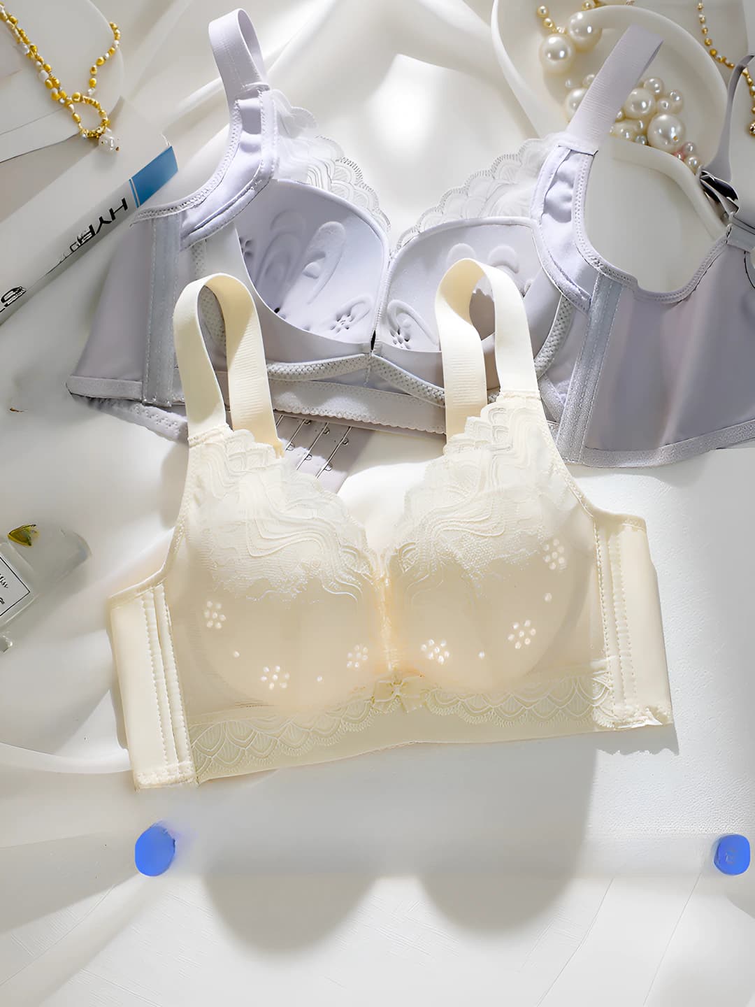 Women's lace bra, thin, breathable, push-up, side support, wire-free