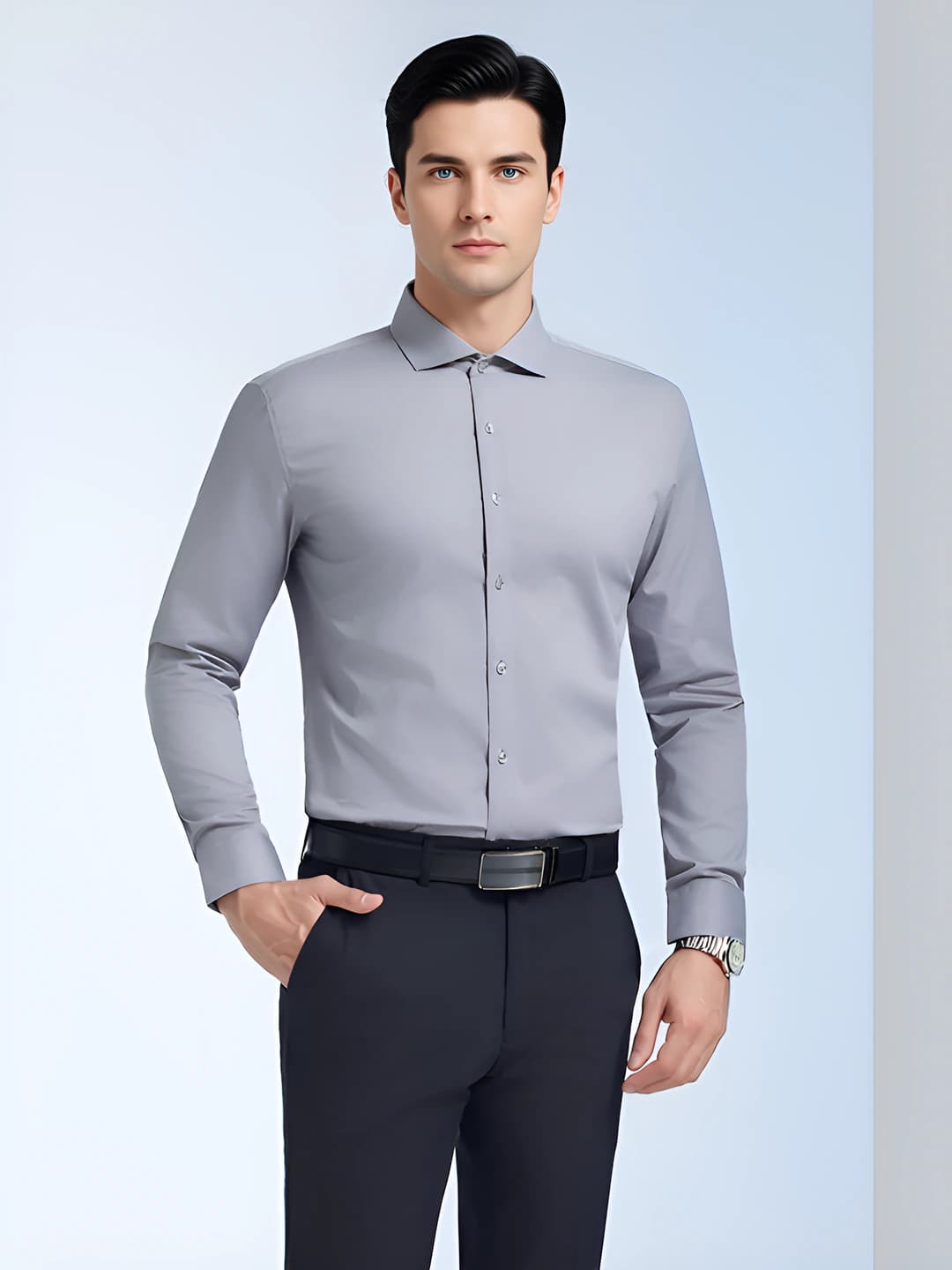Men - Gray Long-Sleeve Shirt