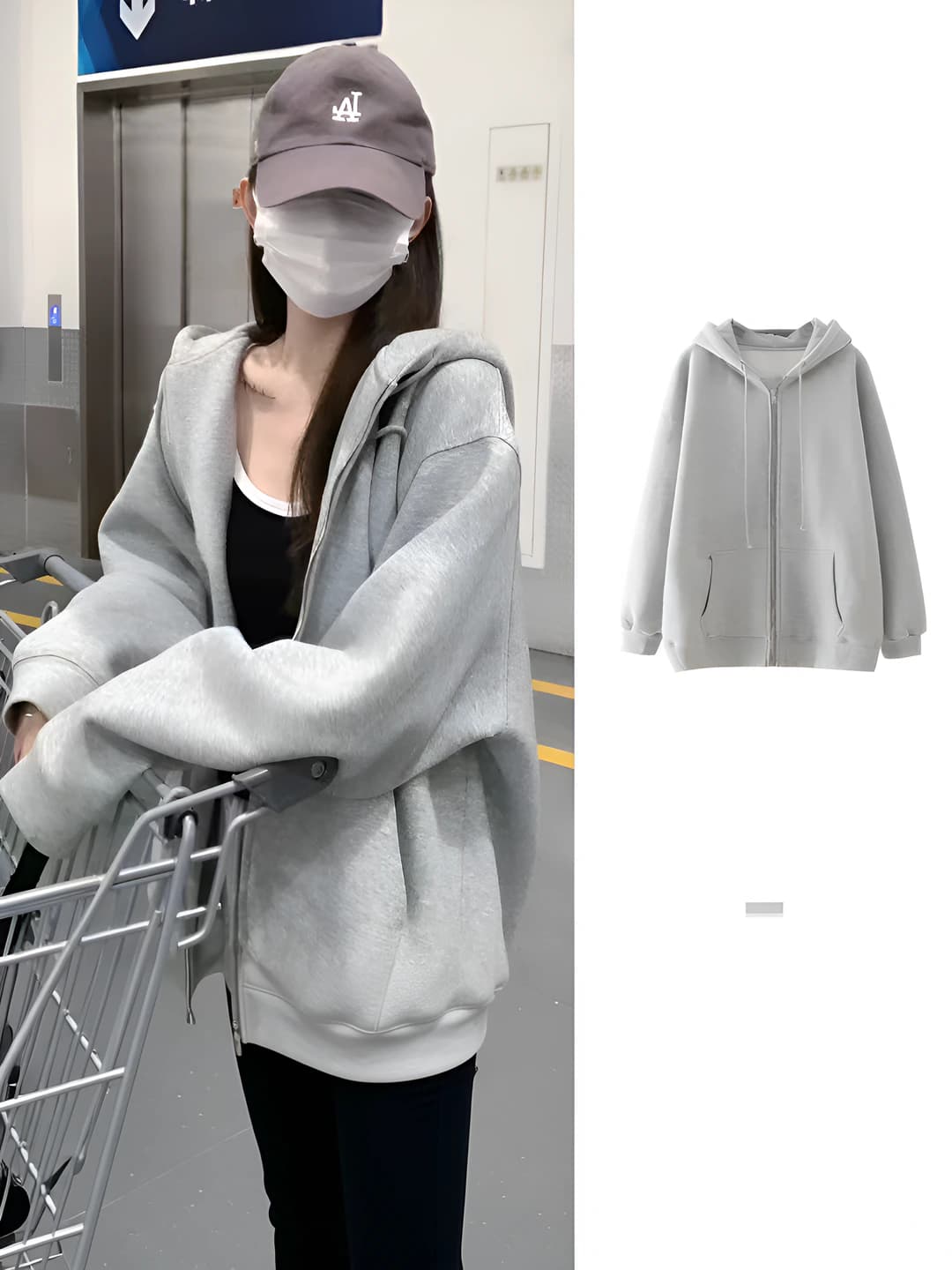 Women's fleece-lined zip-up hoodie, loose fit, for autumn-winter, casual style