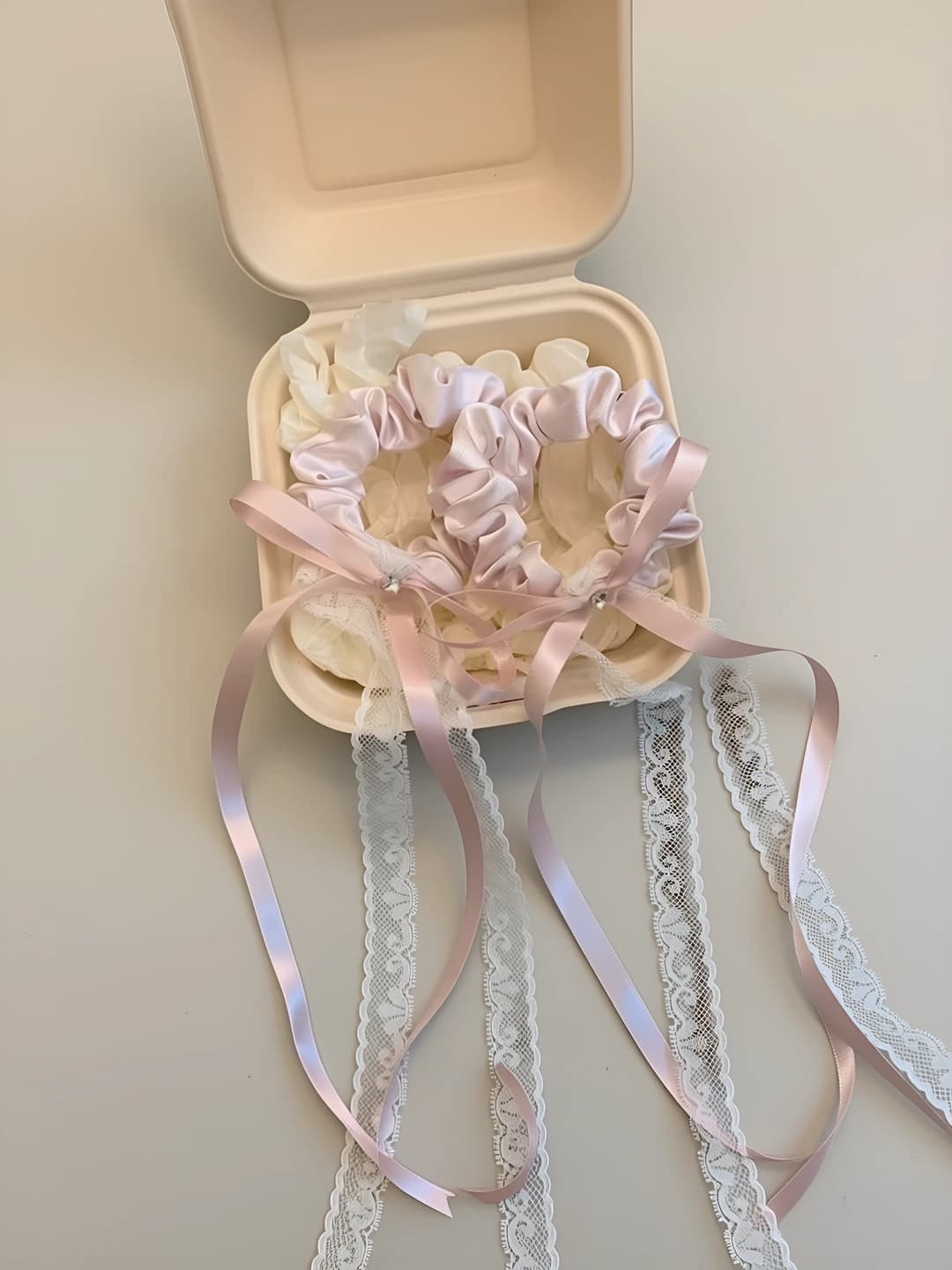 Pink satin bow hair tie (pc)