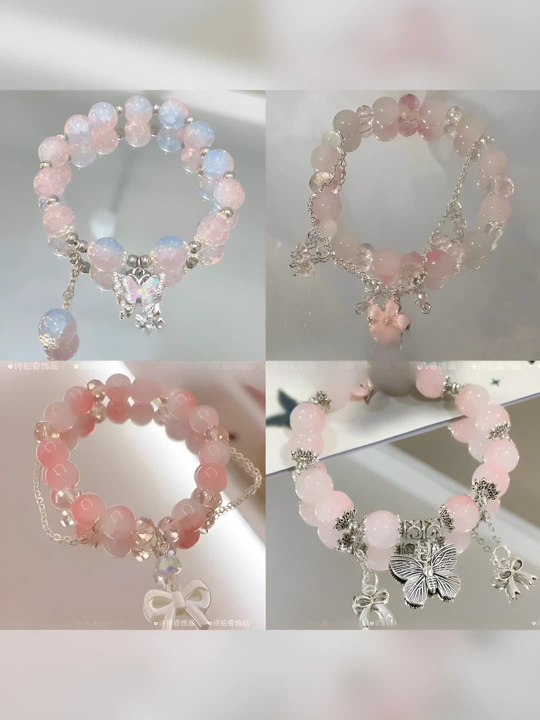 Women's glass and fused glass bracelet, handmade, insect shape, bow design element, Japanese-Korean style, fresh and sweet style category