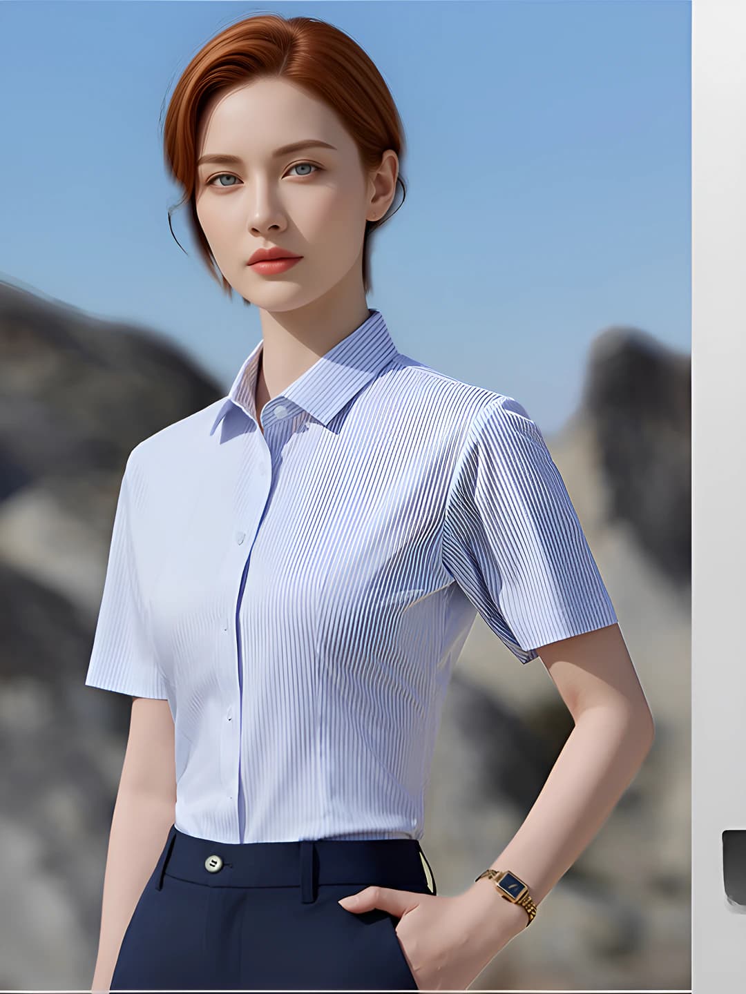 Women - Blue striped short-sleeve