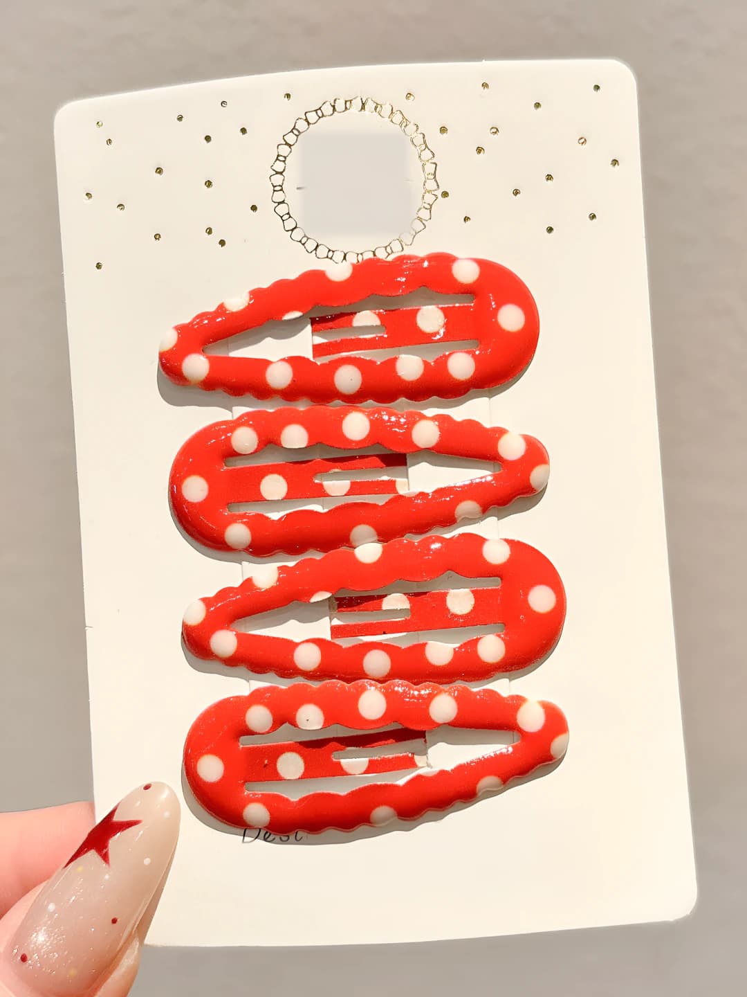 3# Red polka dot, 4 bang clips, 4.5 cm