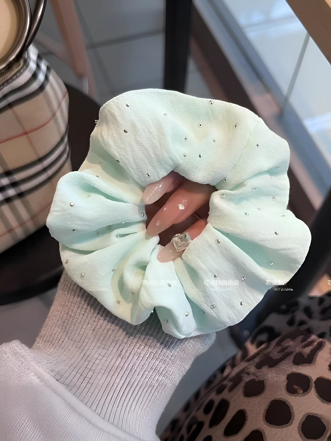 Light blue, rhinestone, 10 cm