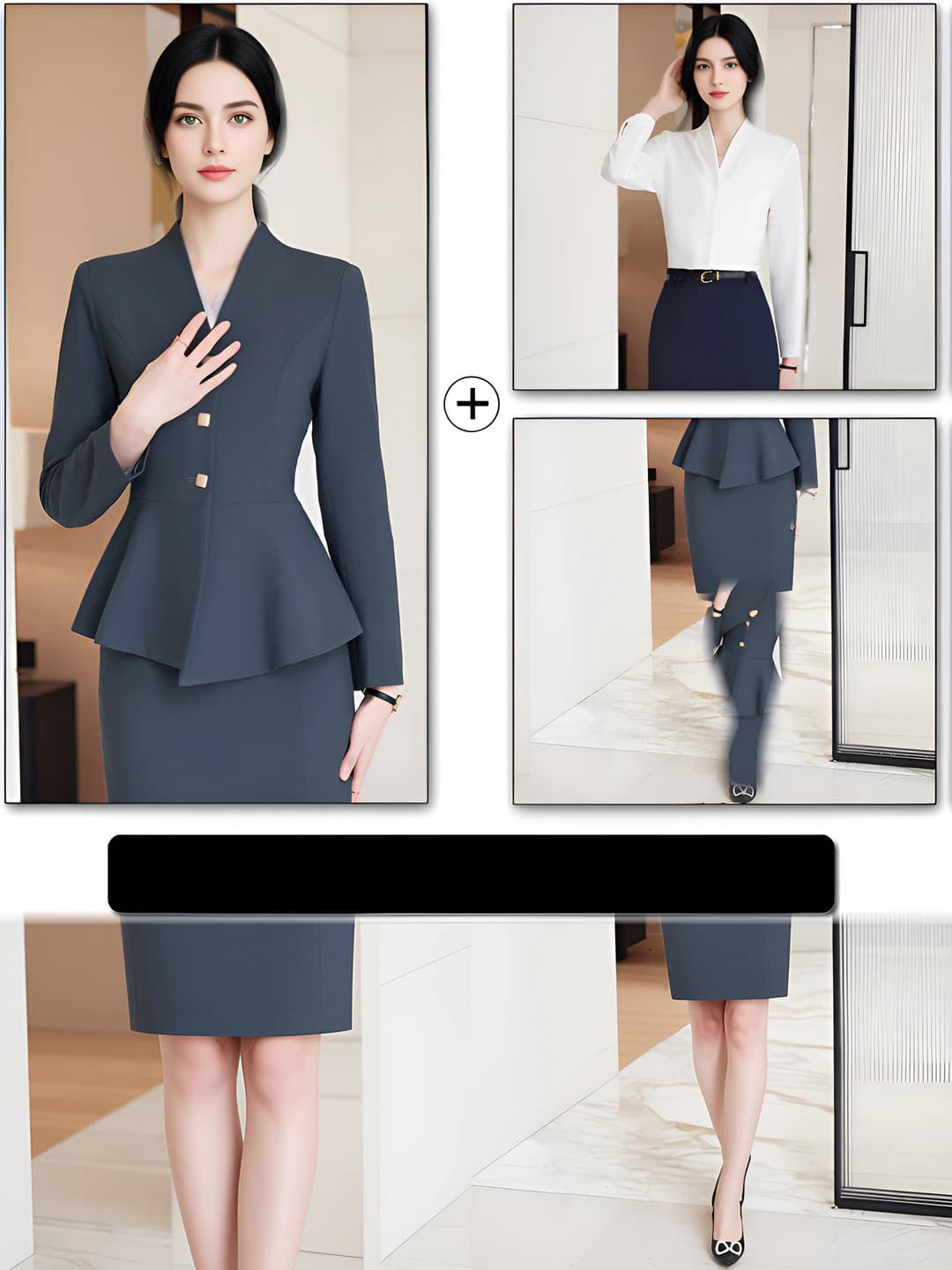 Grey (suit+skirt+white shirt)