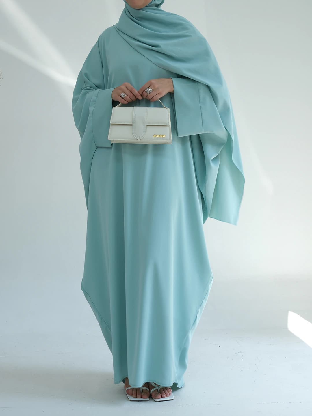 Light green dress + headscarf