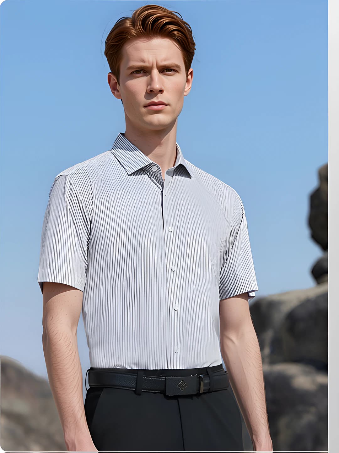 Men's black striped short sleeve