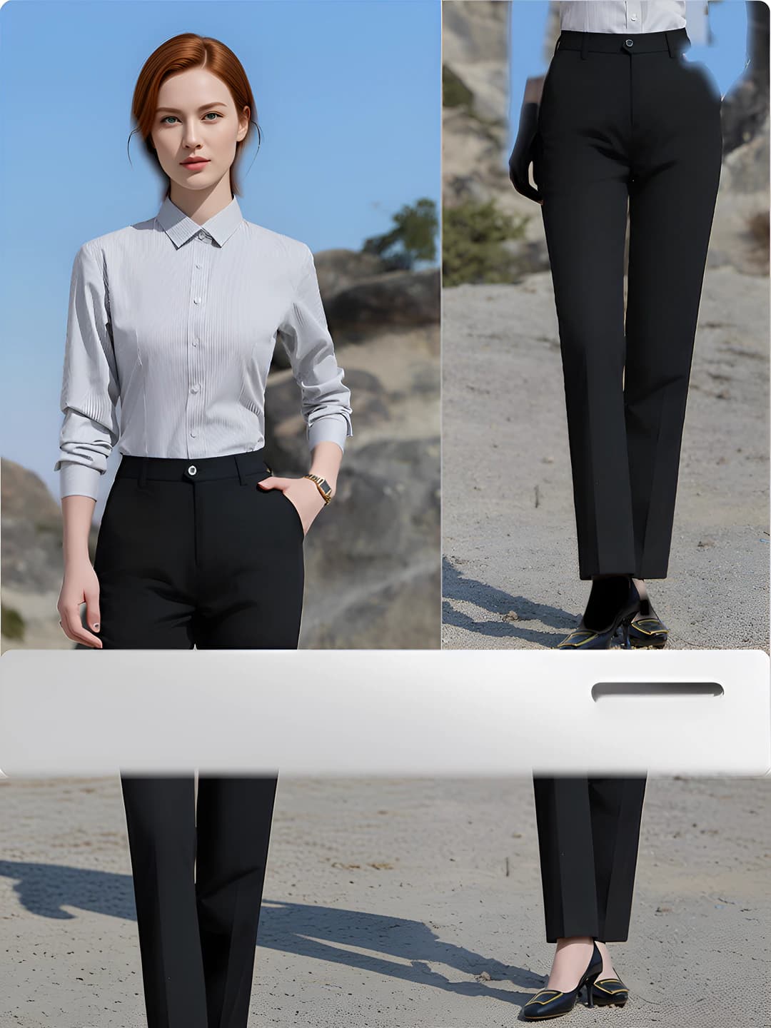 Women long-sleeve - Black striped + Black trousers