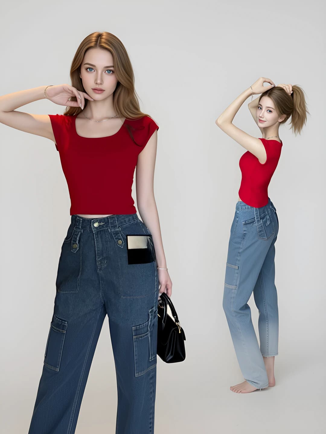 Women's slim fit crop top with short sleeves, square neckline, small flutter sleeves, made of modal, soft, skin-friendly, all-season, versatile style