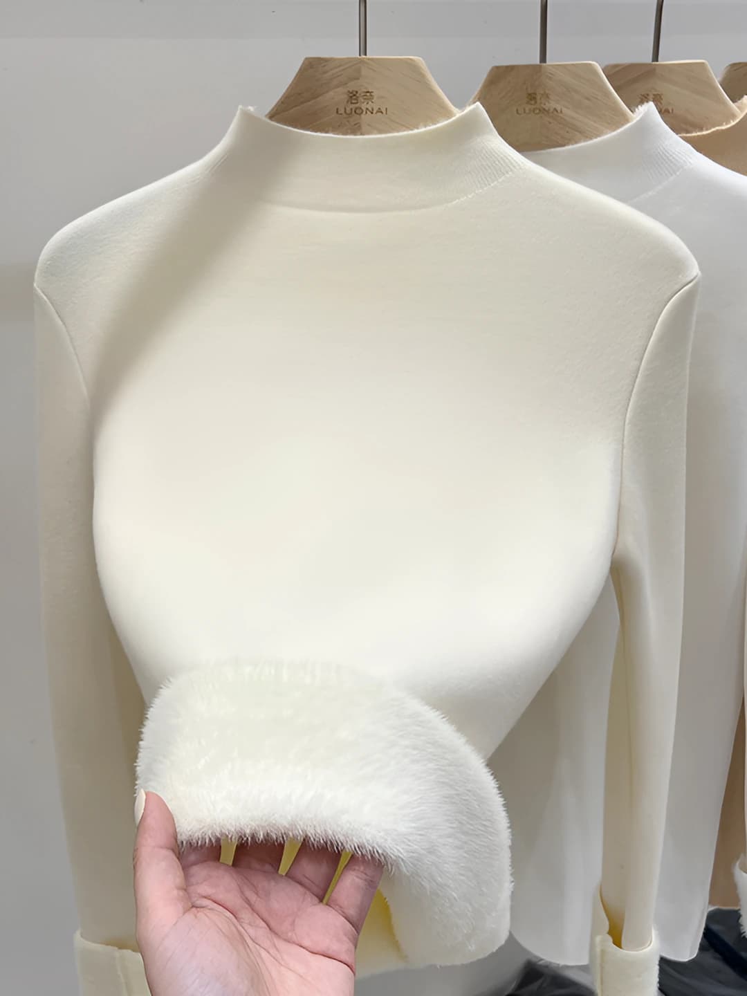 Women's fleece-lined sweater, mock neck, thickened, slim fit, long sleeve, autumn-winter
