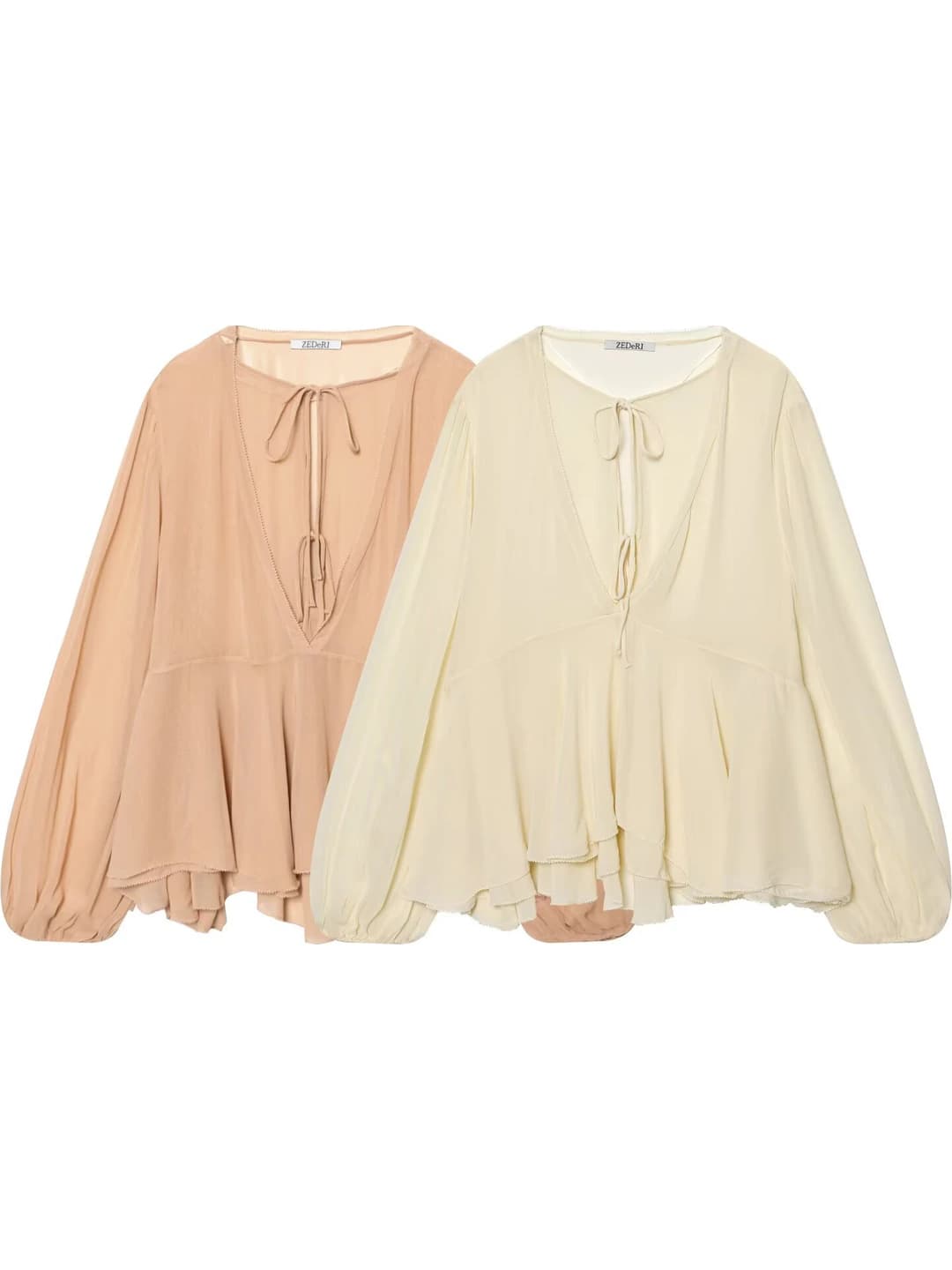 Women's 2026 spring blouse, U-neck, long sleeve, solid colour, polyester fabric