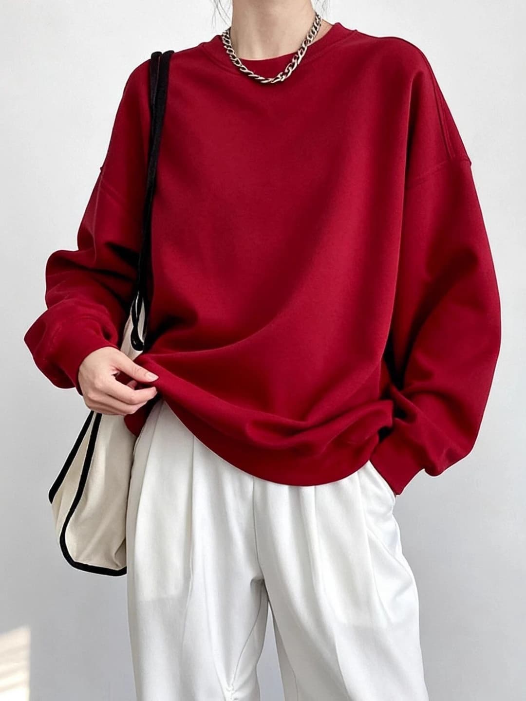Wine red cotton crewneck