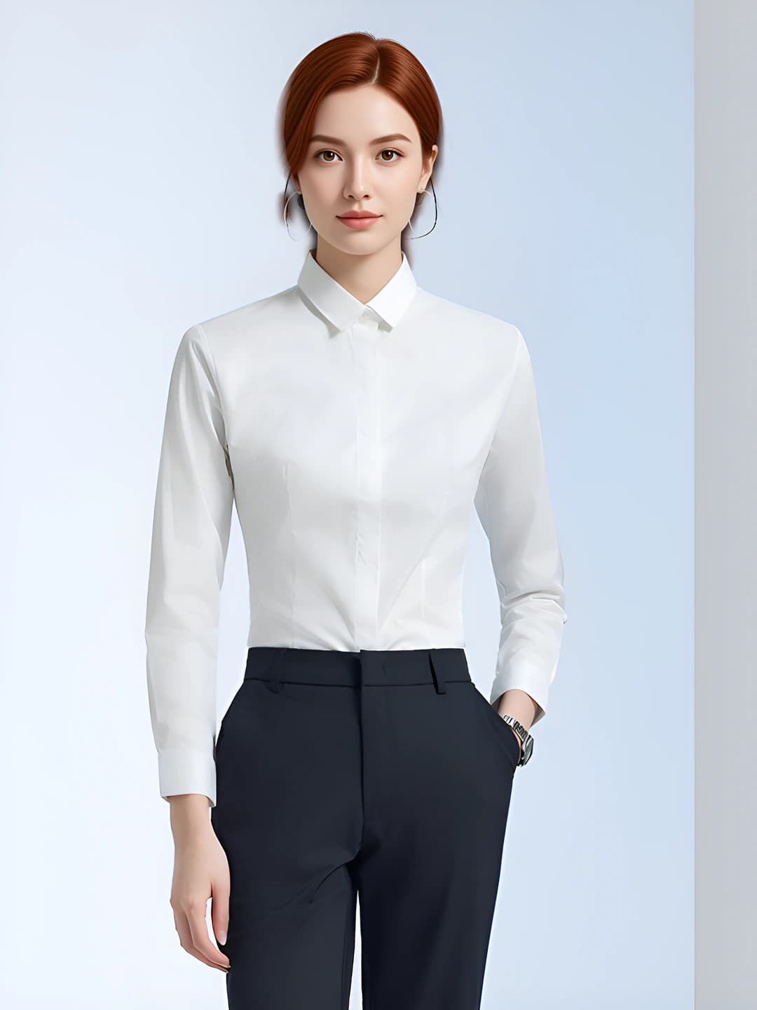 Women - White long sleeve shirt
