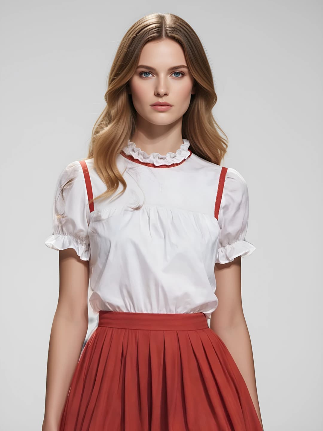 Women's summer short sleeve crew neck slimming white blouse