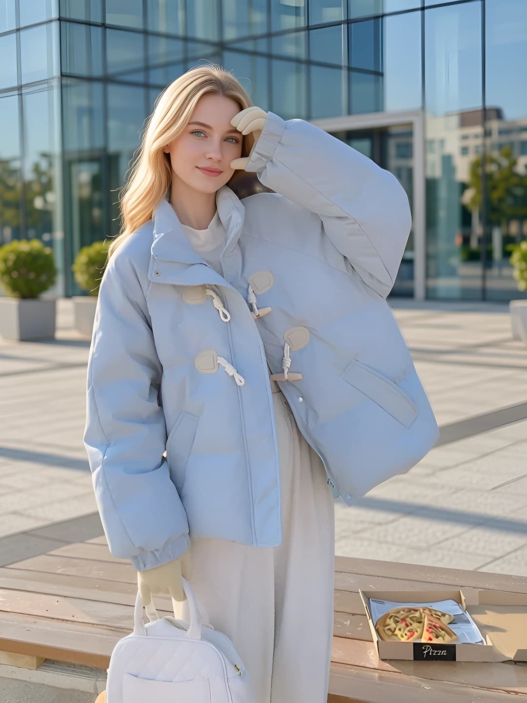 Women's 2026 winter casual loose fit stand collar short padded jacket with down-alternative fill, zip closure, geometric pattern