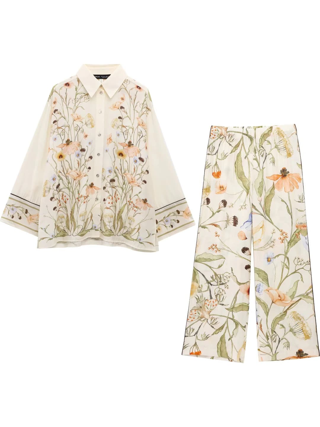 Women's 2026 floral long sleeve blouse and trousers set, casual style