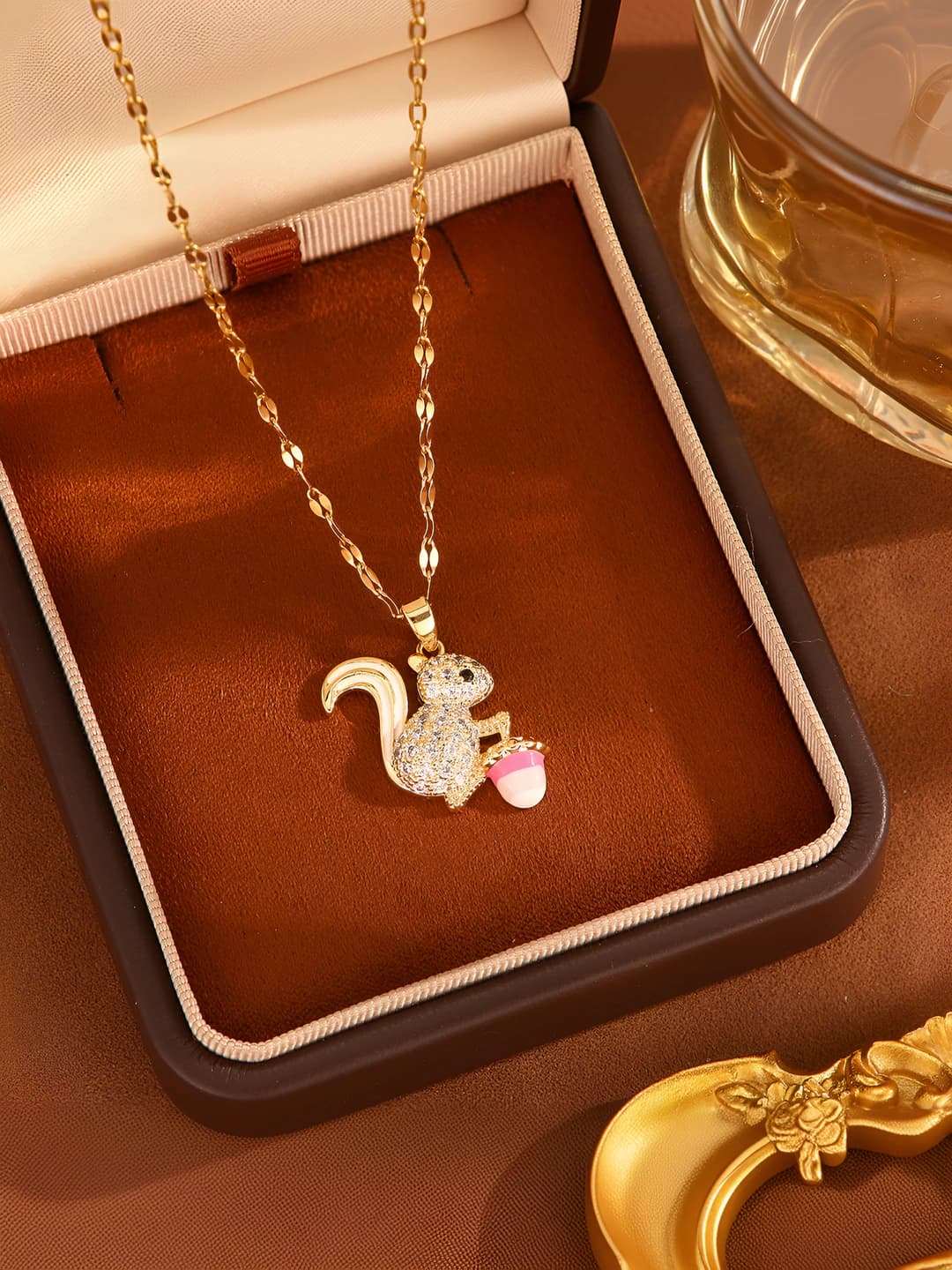 Women's titanium steel cute squirrel clavicle chain