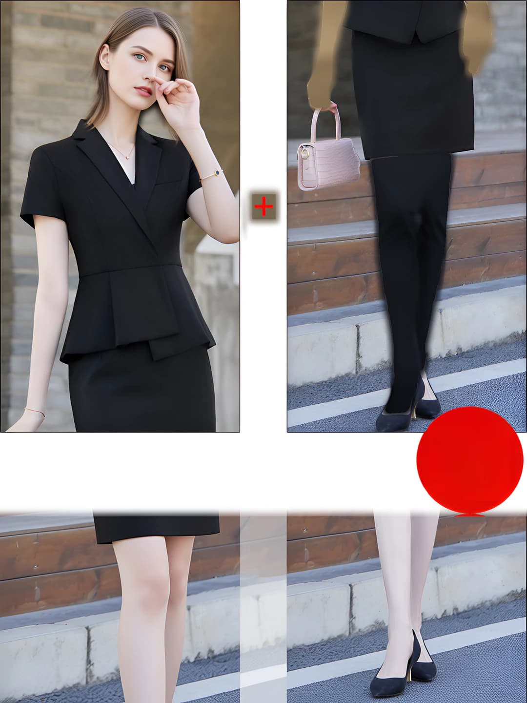Hidden button - Black blazer + Skirt