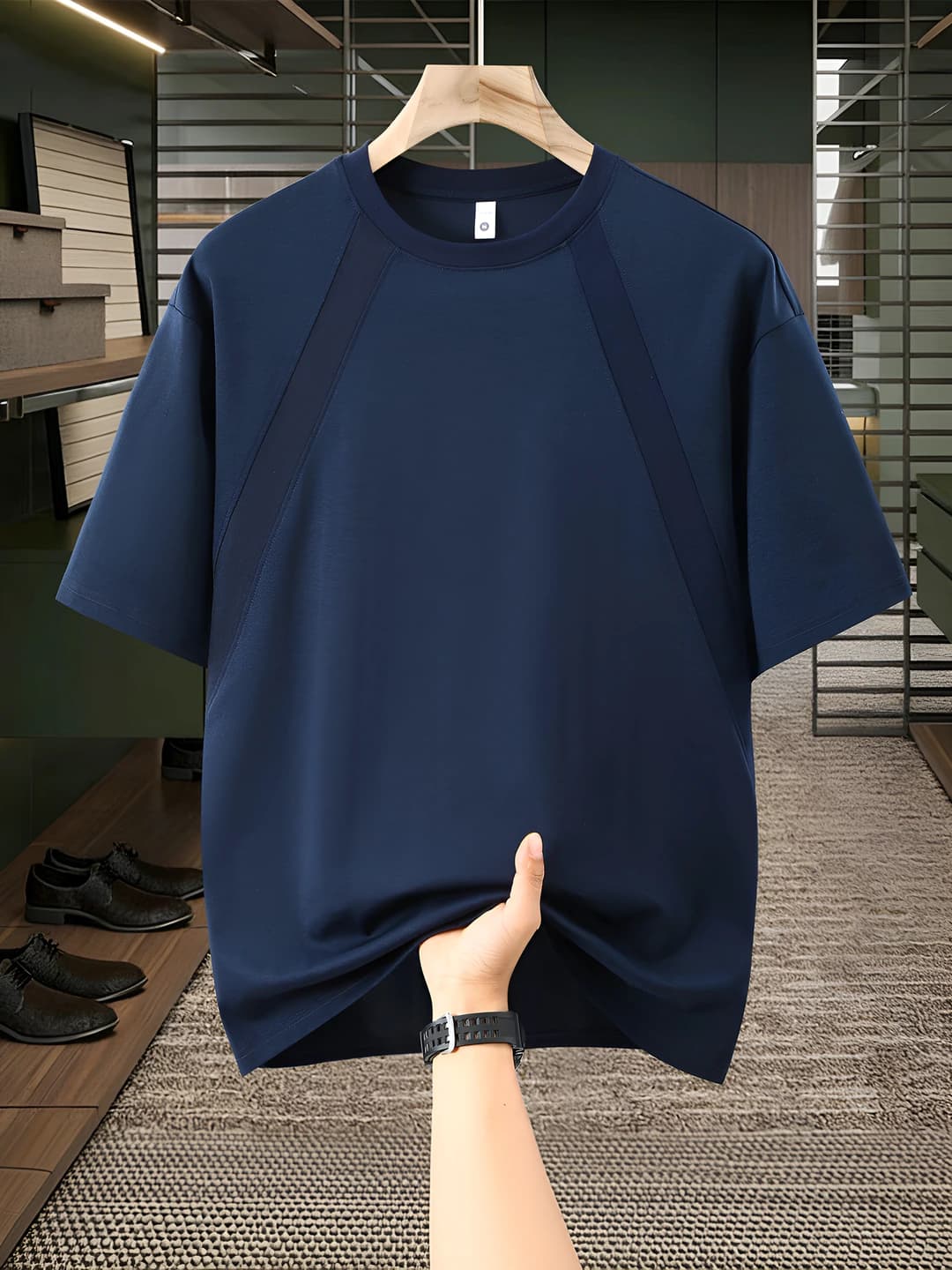 Men's summer sun-protective short sleeve t-shirts, loose fit, solid colour, crew neck, plus size, lyocell fabric