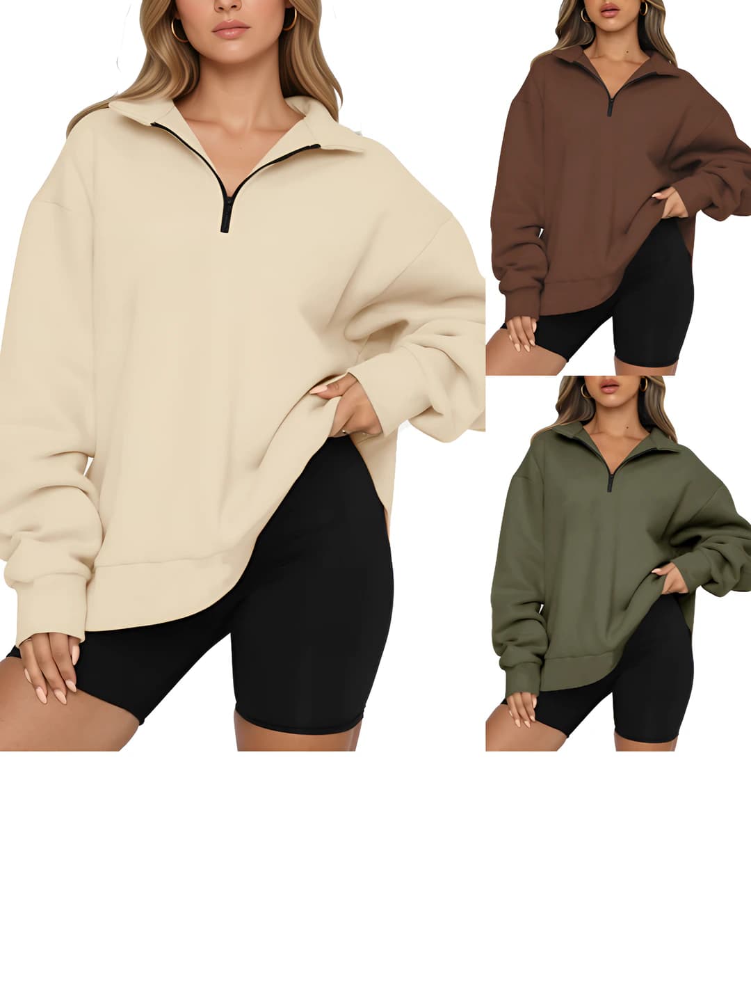 Women's 2026 autumn-winter long sleeve, long, thick, polyester, half-zip collar, sports style sweatshirt