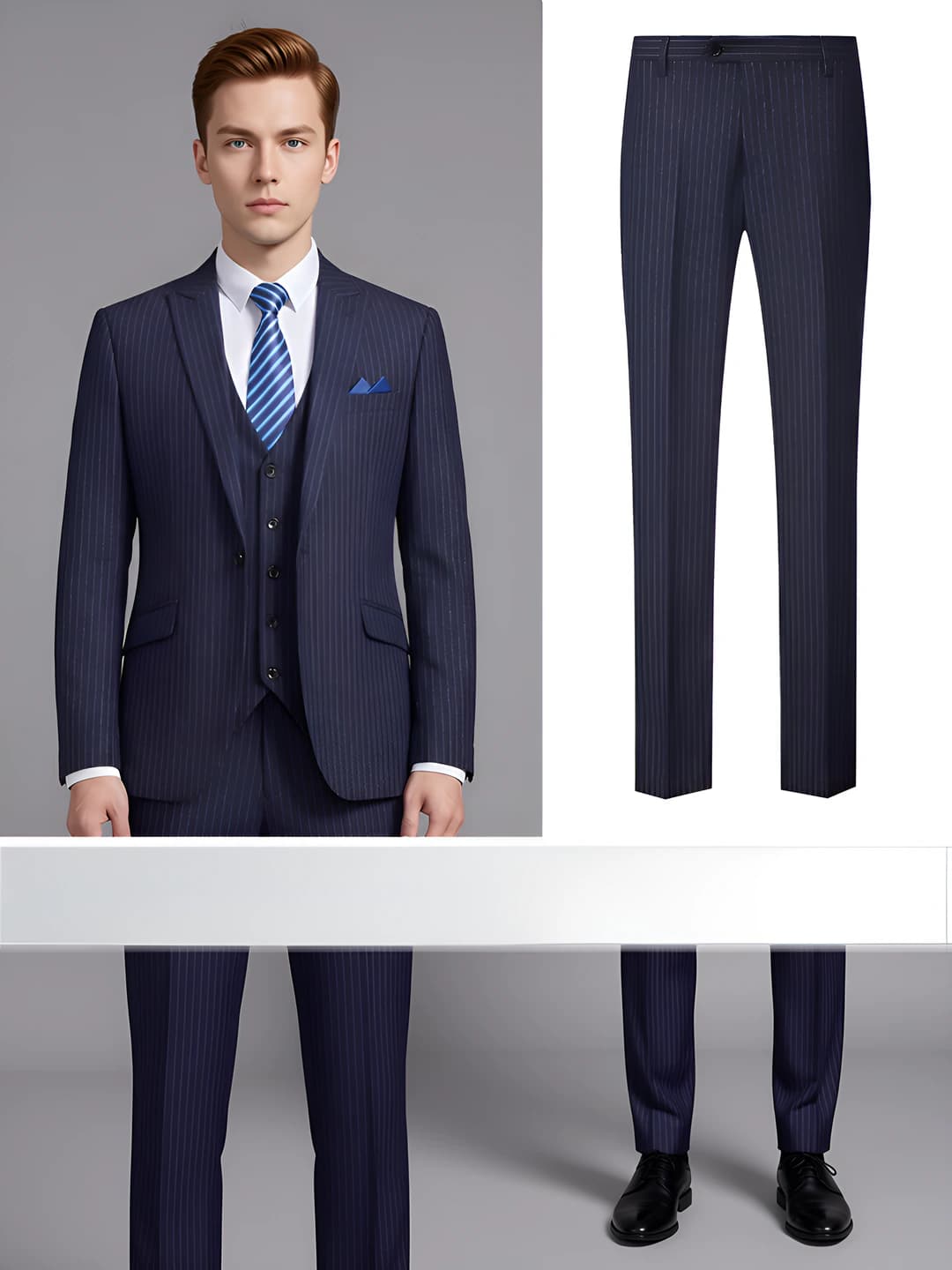 Men: Blue suit and trousers