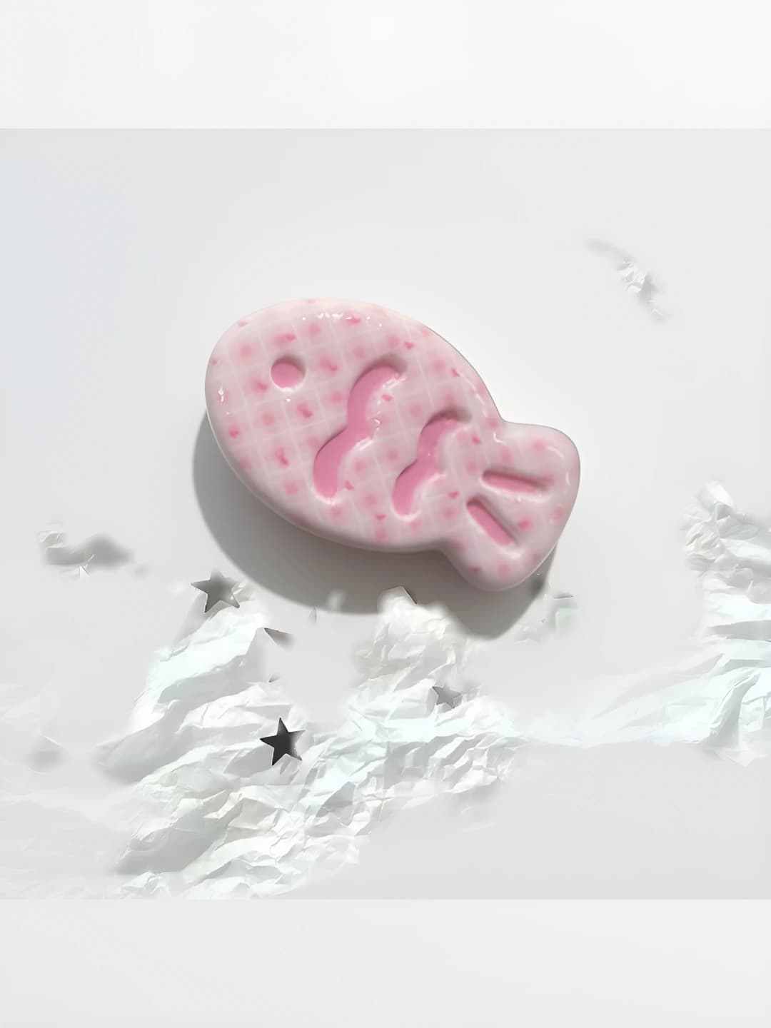 Print pink plaid cream foam fish clip, 3.2 cm