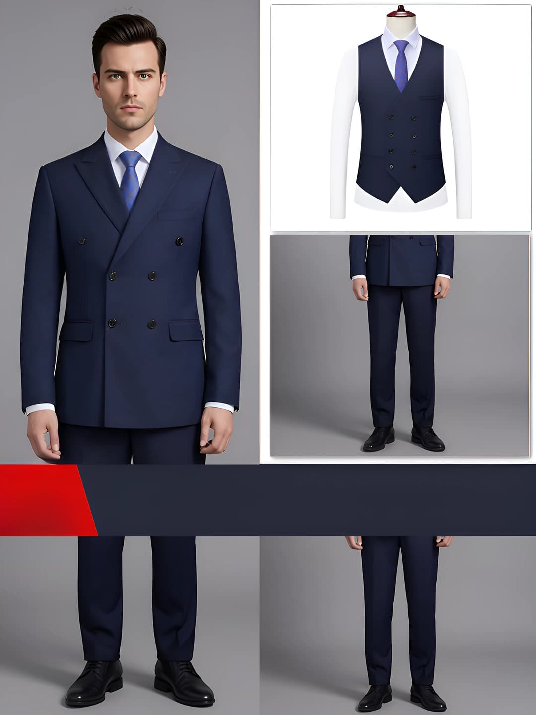 Erkak: To'q ko'k kostyum + vest + shim