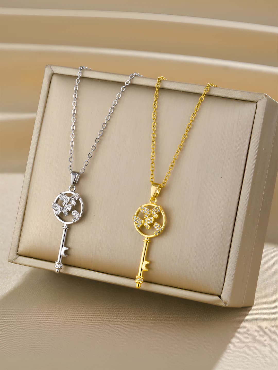 Women's titanium steel chain necklace with butterfly pendant, 41-50 cm, 4.8 g, gold plated