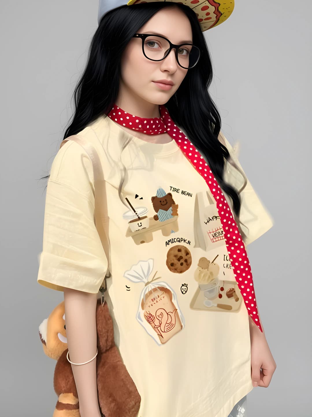 Women's summer preppy style short sleeve loose fit crew neck graffiti pattern t-shirt