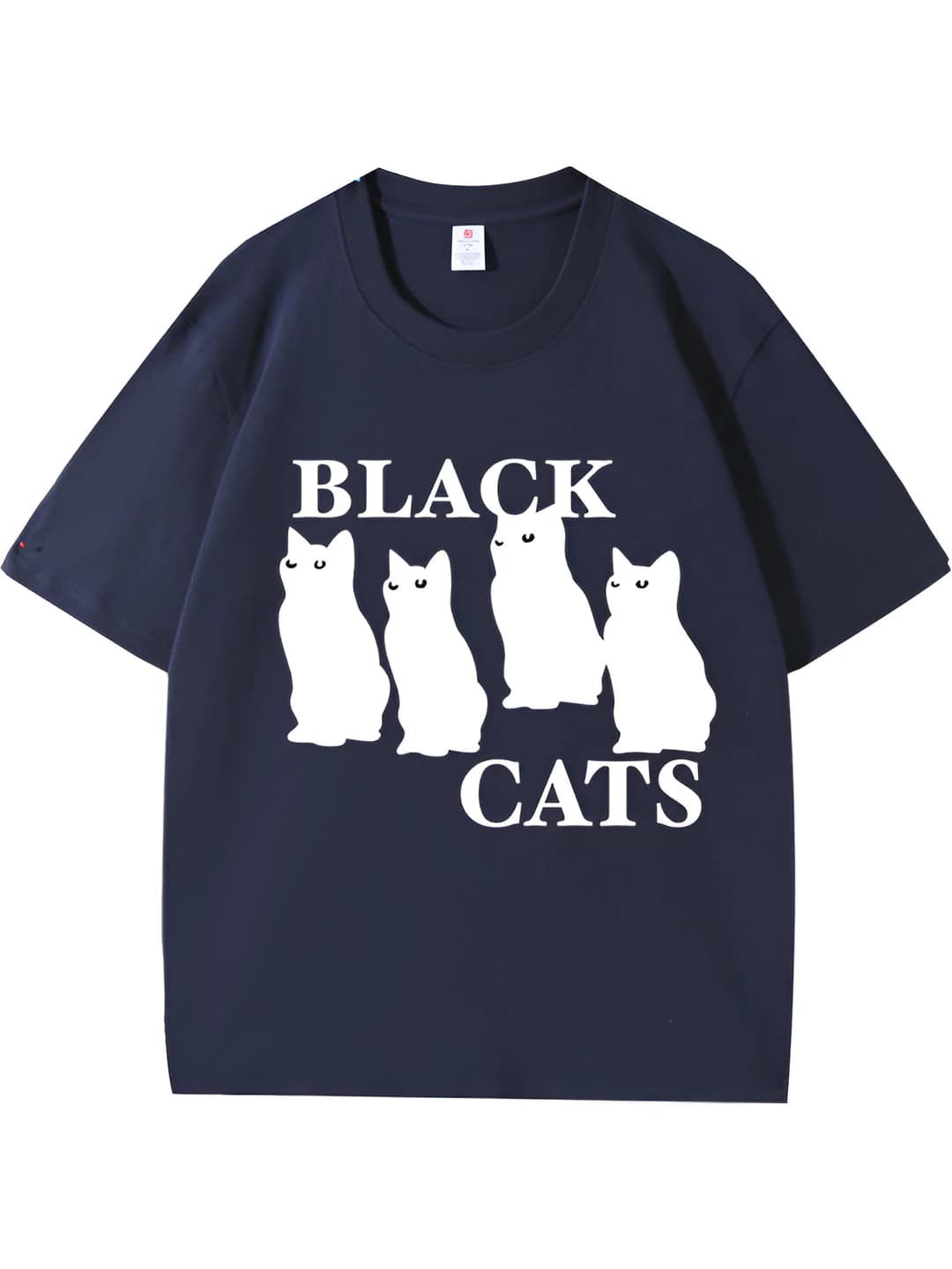 Four white kittens in navy blue