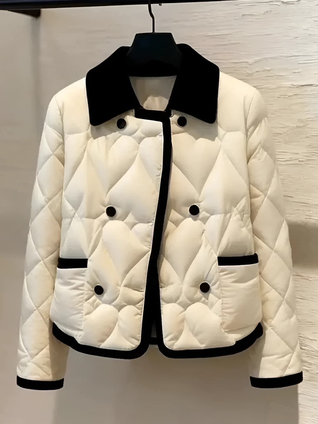 Women's winter padded jacket, lapel collar, long sleeve, cropped, cotton filling, polyester fabric, 2026