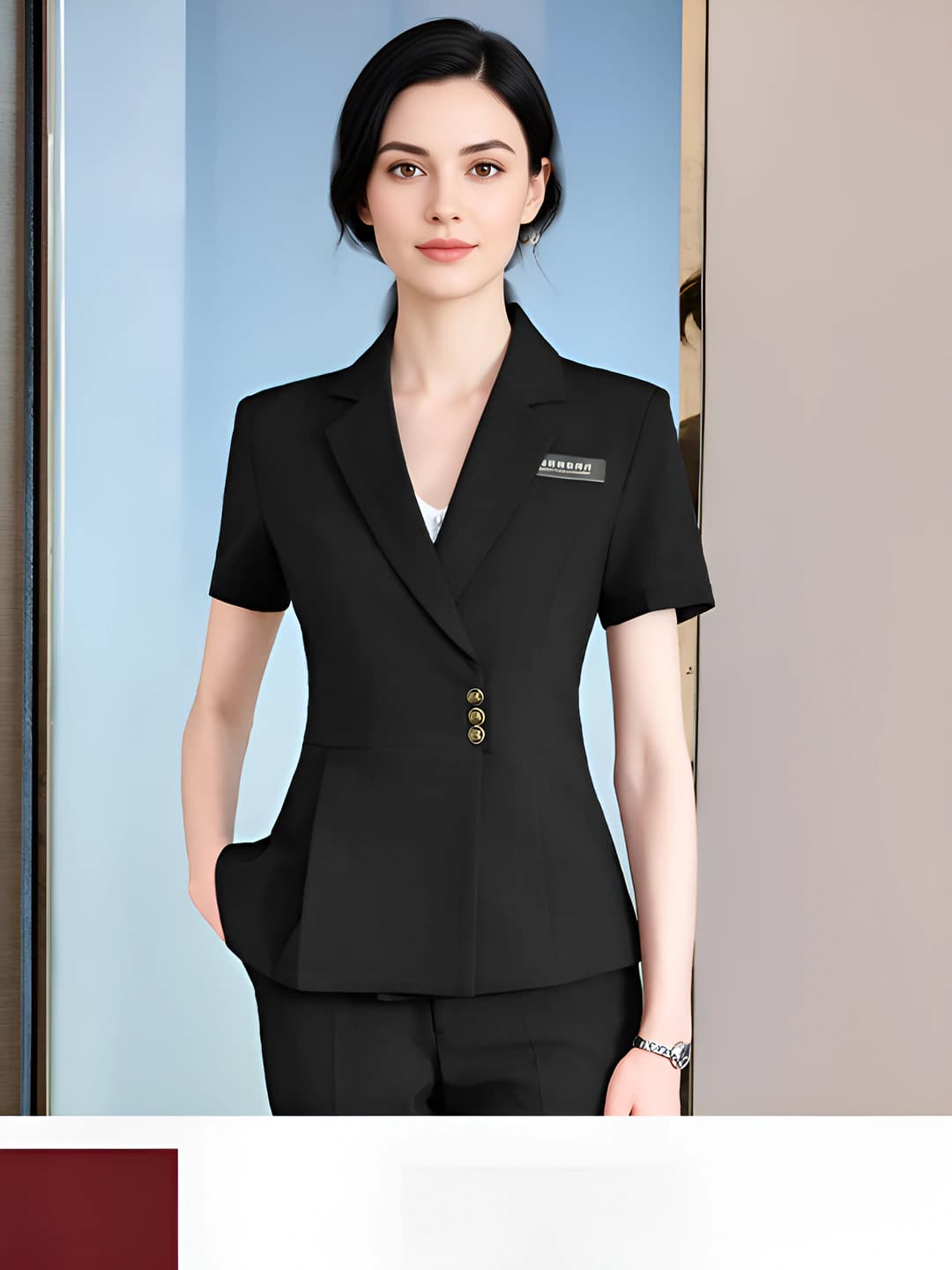 Black short-sleeve suit