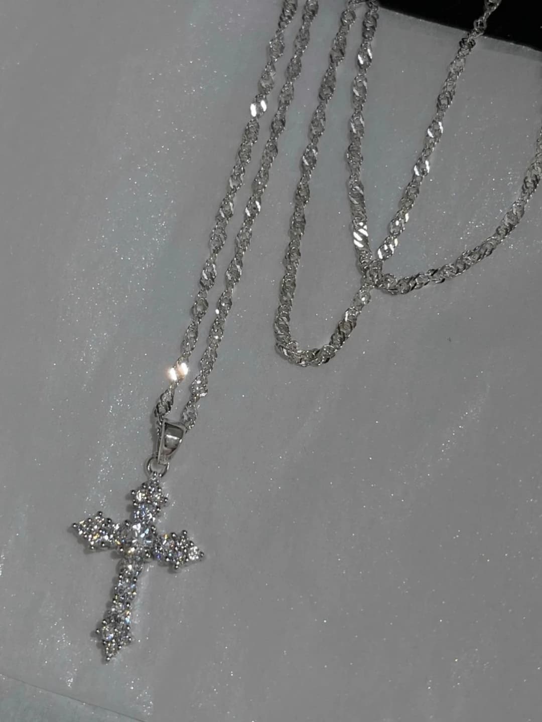 Women's silver cross pendant necklace with zirconia