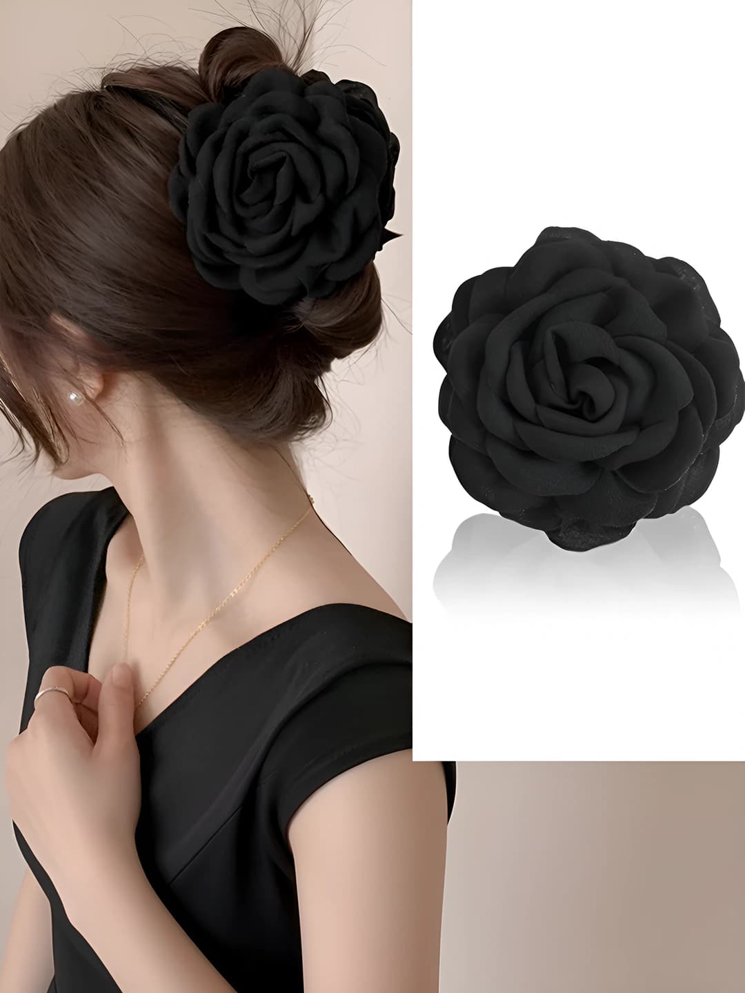 Floral black clip, ~9 cm