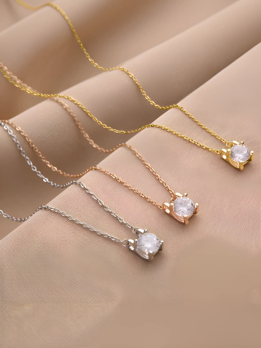 Women's titanium steel necklace with geometric design and zircon pendant, luxury style