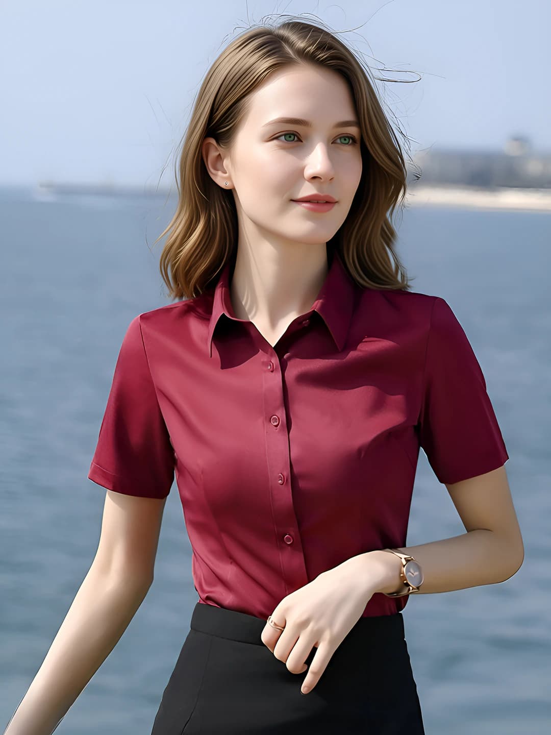 Short sleeve wine red shirt