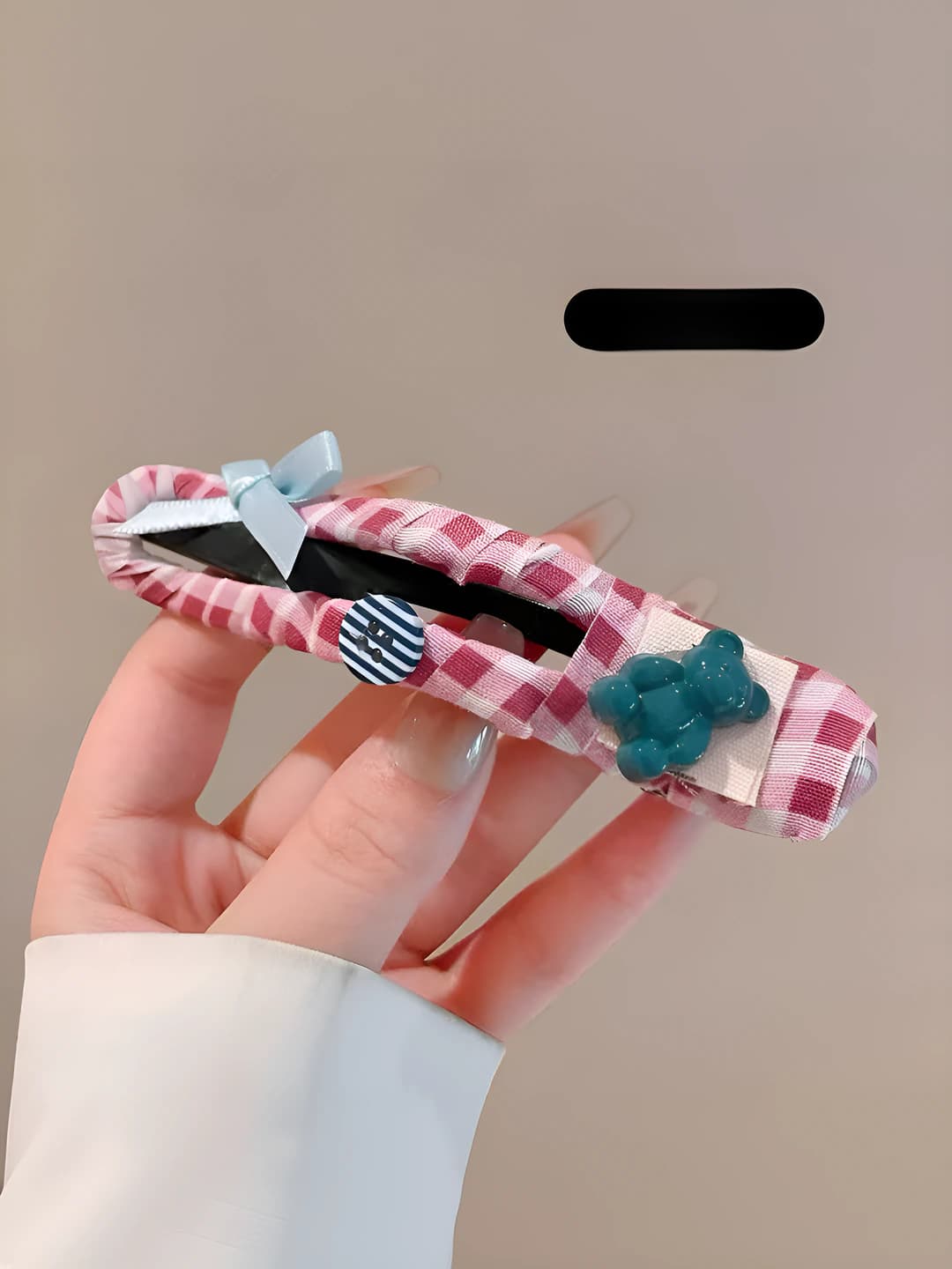 Pink plaid bear clip