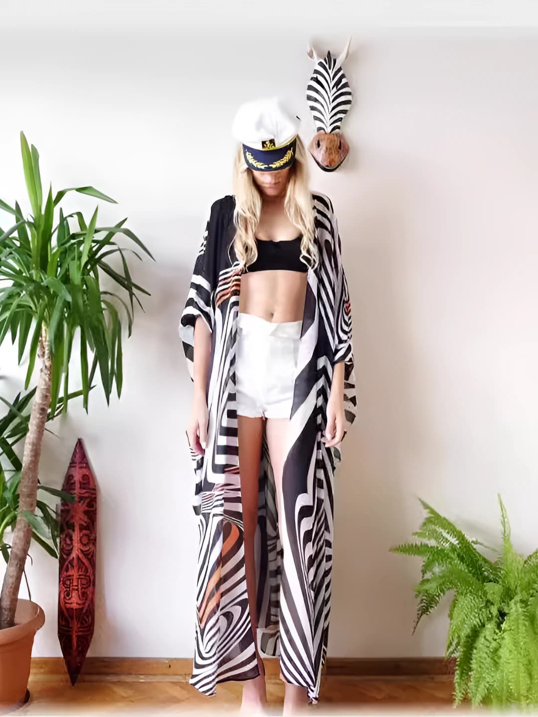 Beach dresses and tunics for women: printed, loose fit, long sleeve, cardigan style, street style, spring-summer-autumn, tie closure, long skirt