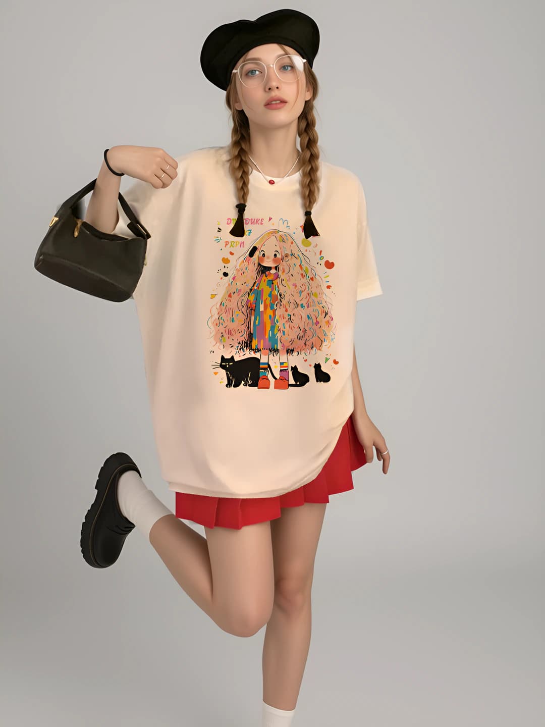 Women's short sleeve t-shirt with crew neck, printed pattern, oversized fit, summer