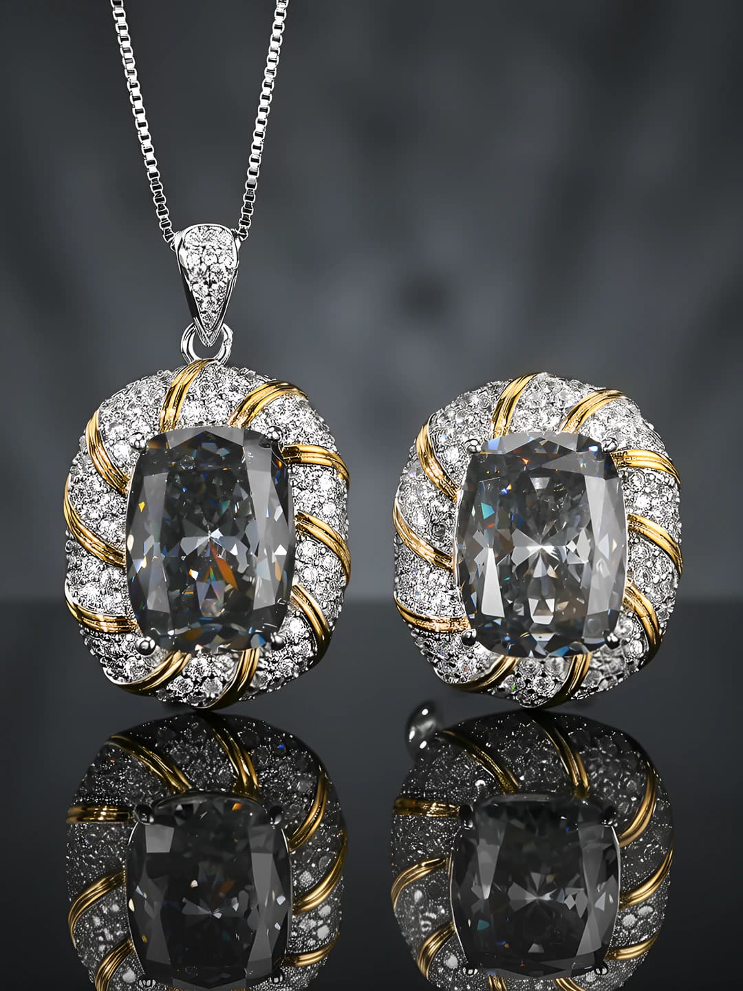 Women's 2026 gold-plated zircon black and grey set, 12*16 mm size, light luxury style