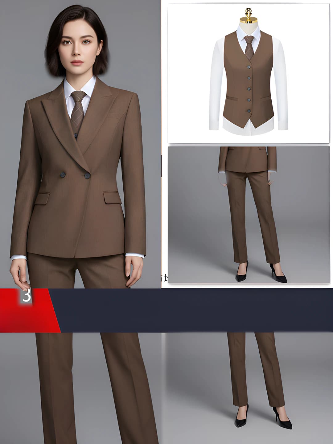 Women's dark coffee (suit + vest + trousers)